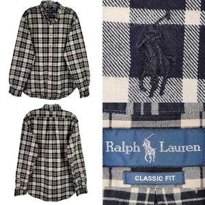 Polo Ralph Lauren Oxford Shirt Men's Large Black Cream Plaid LS Button Down